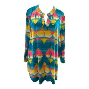 Dear Scarlett XL Long Sleeve Blouse – Aztec Print, Vibrant Colors